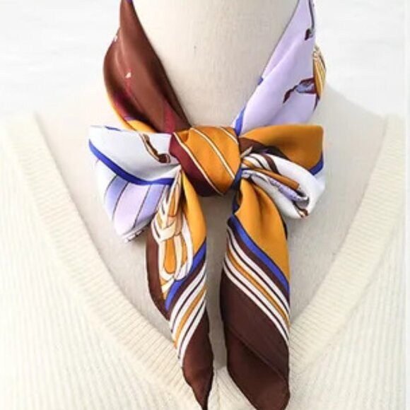 2/$30 Vibrant Equestrian Silk Satin Scarf Horses Large Square Head Scarf Bandana - Picture 6 of 7